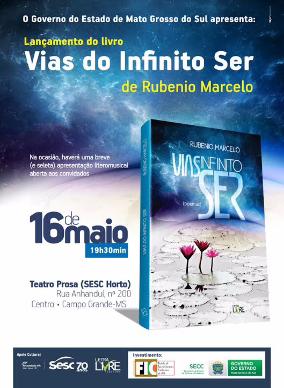 Poeta Rubenio Marcelo lança novo livro: “Vias do Infinito Ser”