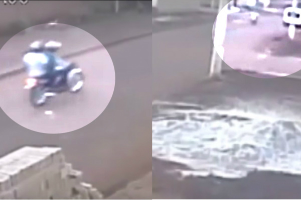 Frames retirados dos vídeos das câmeras de segurança mostram motociclistas em ação de pistolagem. (Foto: Reprodução)