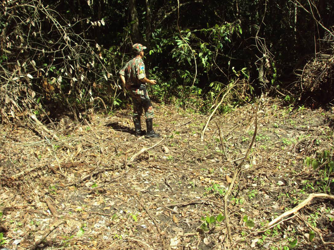 O proprietário rural abriu um corredor até o córrego, derrubando área de mata ciliar (área de preservação permanente-APP) de 0,2 hectare do córrego Macaco