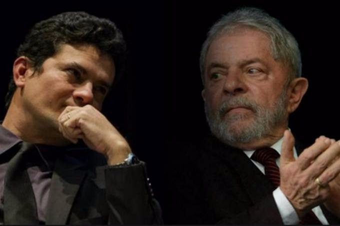 O juiz Moro e o ex-presidente Lula: sentença do caso tríplex saiu dez meses após acusação formal (Reprodução/Reprodução)