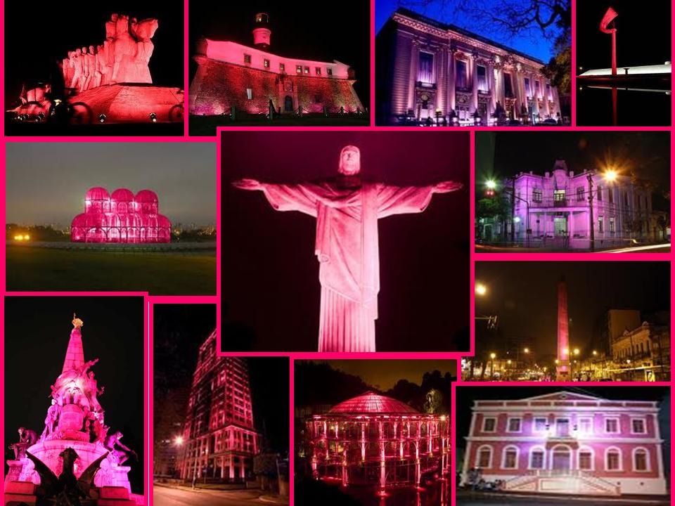 Durante o mês de outubro, prédios e monumentos do mundo todo iluminam-se de rosa para lembrar a importância de detecção precoce do câncer de mama