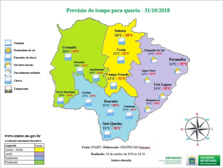 Quarta-feira instável em Mato Grosso do Sul