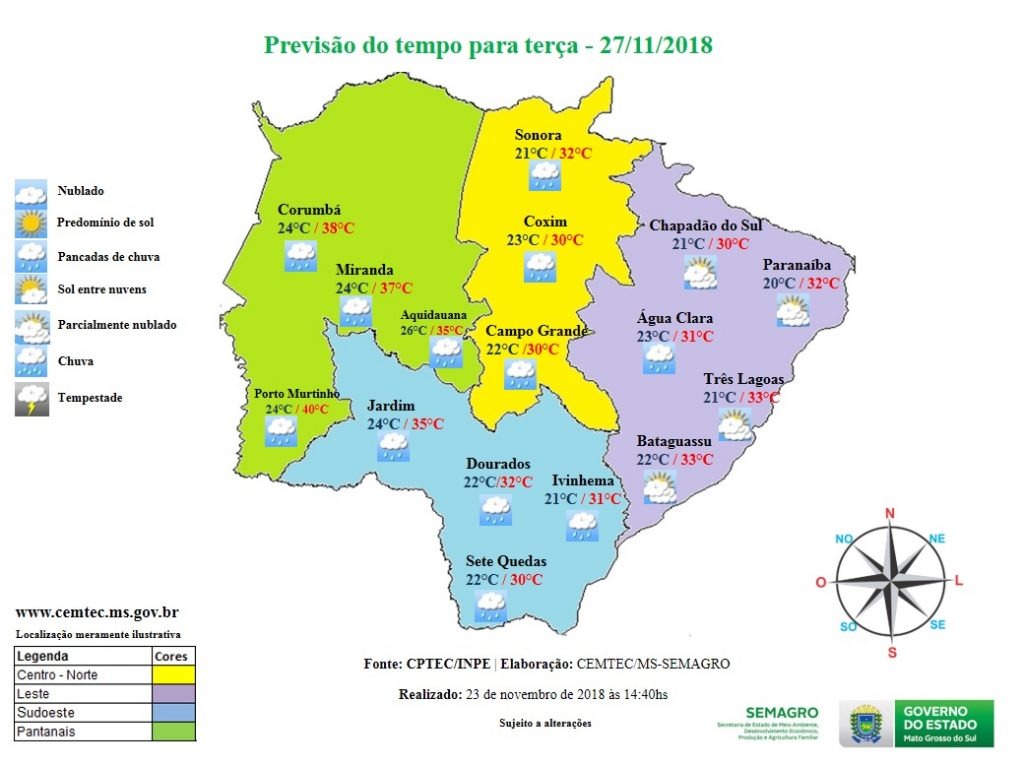 Previsão de pancadas de chuva para Mato Grosso do Sul